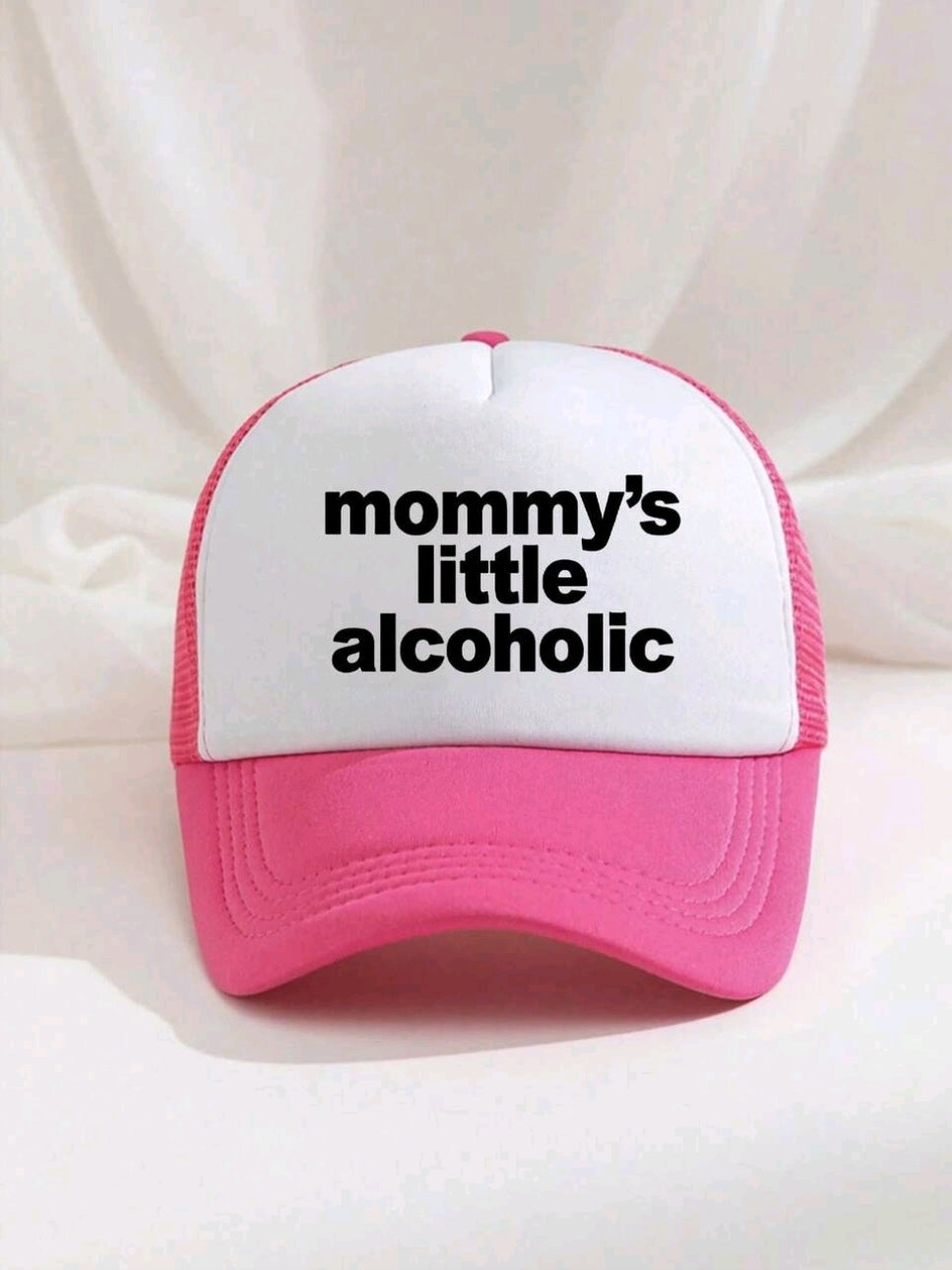 Mommy's Little Alcoholic Hat: Rude Pink & Black Trucker for Hen/Stag Dos & Students